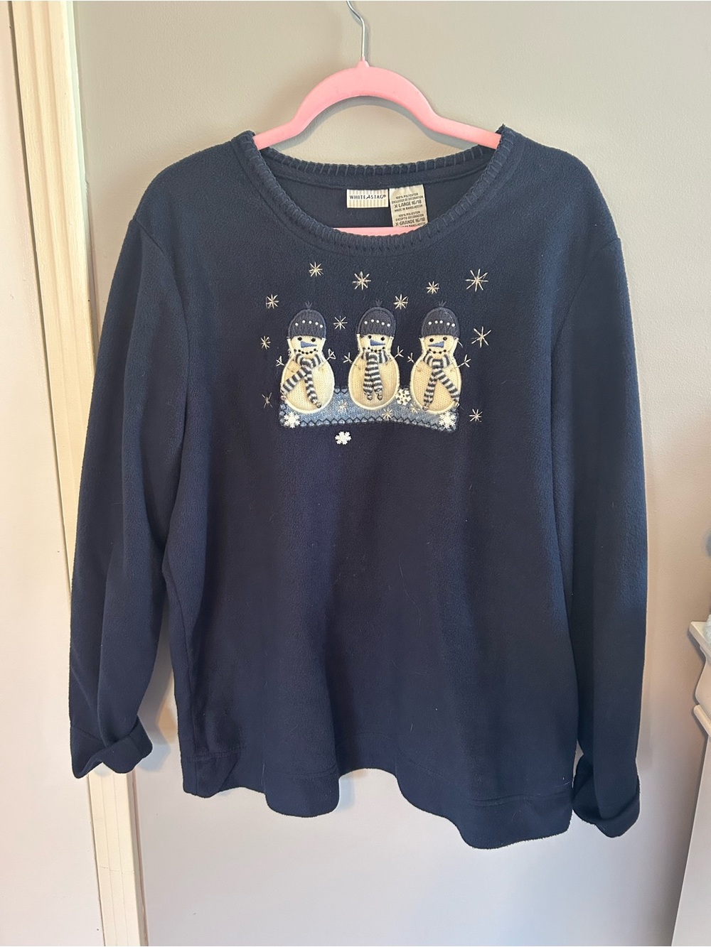 White Stag Navy Crewneck Sweater with Snowman Trio